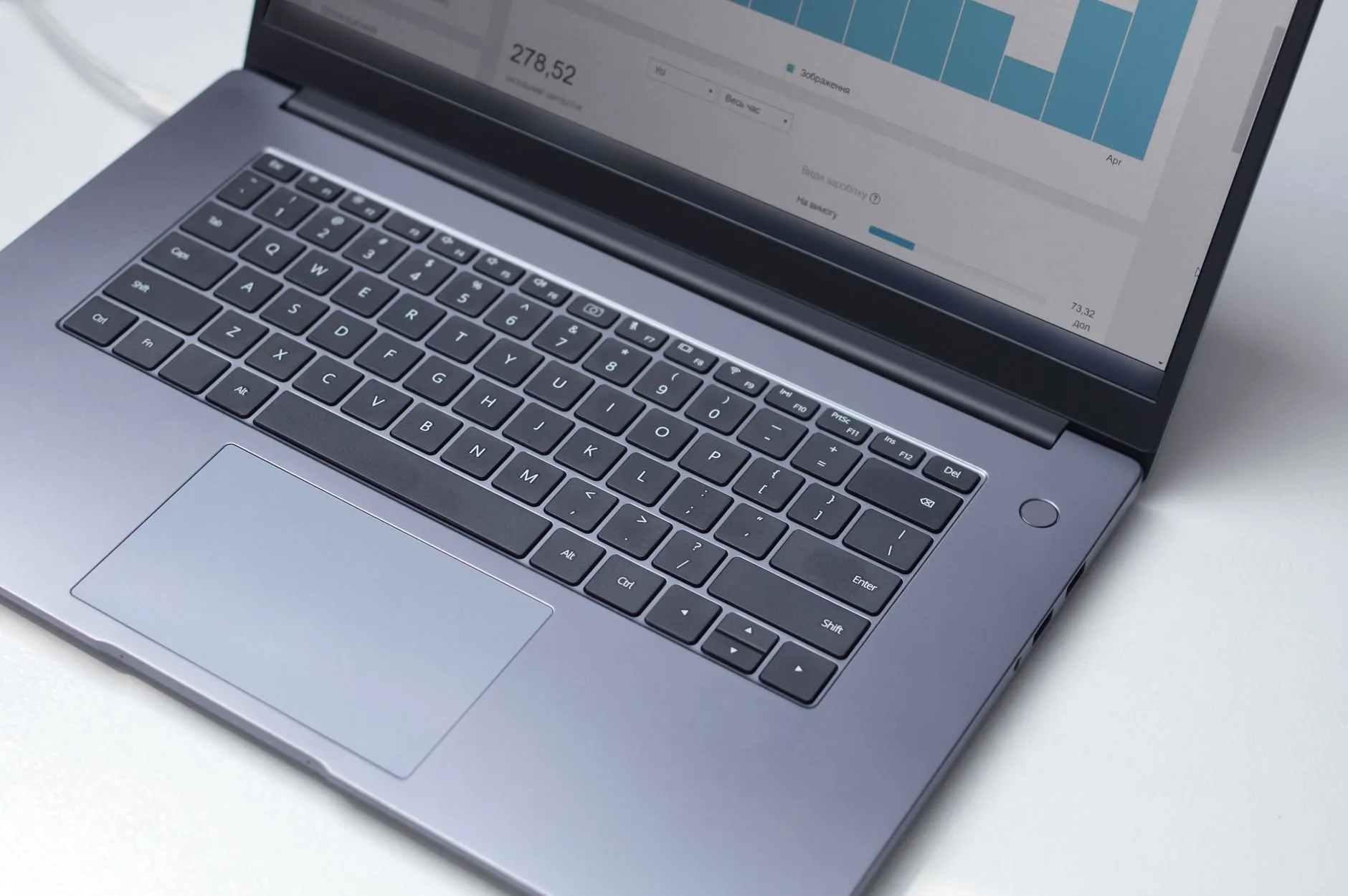 Open laptop displaying website traffic data and performance charts